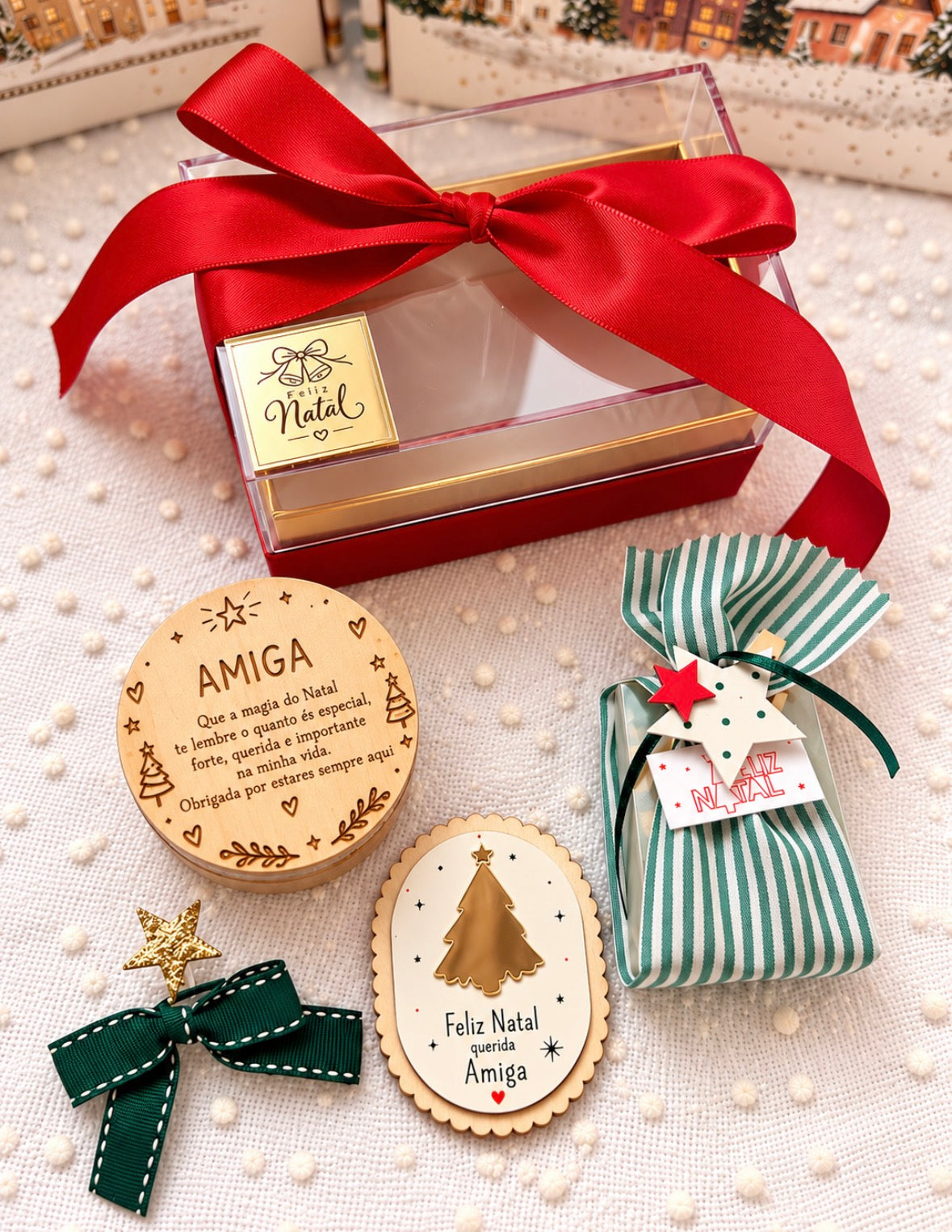 Caixa de Natal Personalizada com Vela Perfumada, Íman e Chocolates