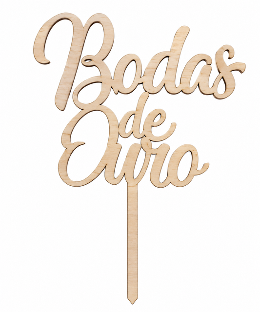 Topo Bolo Madeira Bodas de Ouro