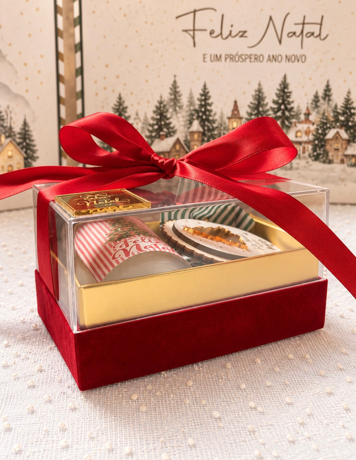 Caixa de Natal Personalizada com Vela Perfumada, Íman e Chocolates