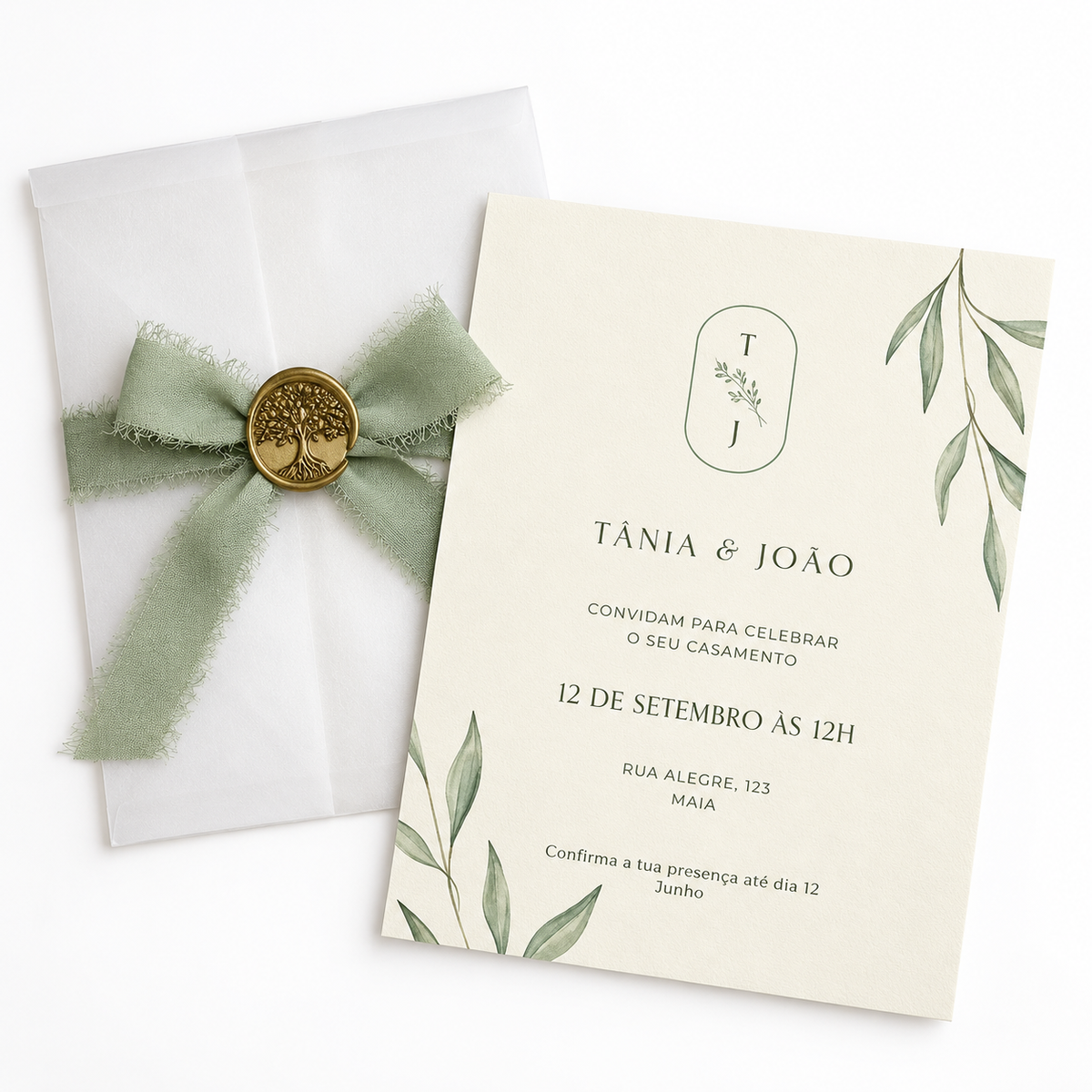 Convite Casamento Verde Salvia