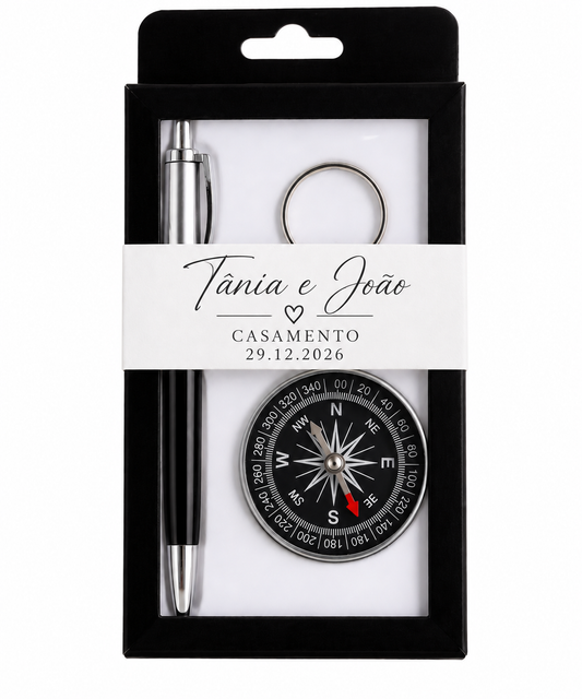 Conjunto de Caneta + Porta-Chaves Bússola