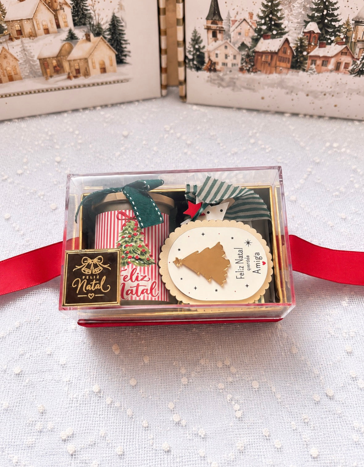 Caixa de Natal Personalizada com Vela Perfumada, Íman e Chocolates