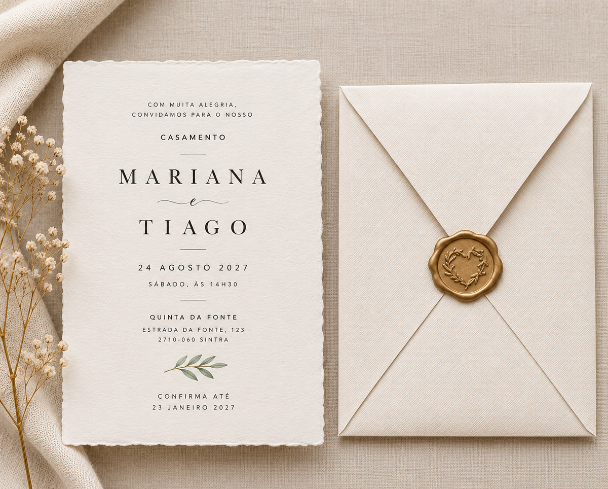Convite de Casamento Minimalista em Papel de Algodão