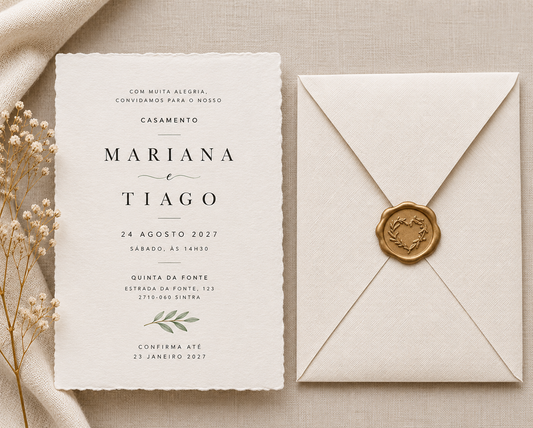 Convite de Casamento Minimalista em Papel de Algodão