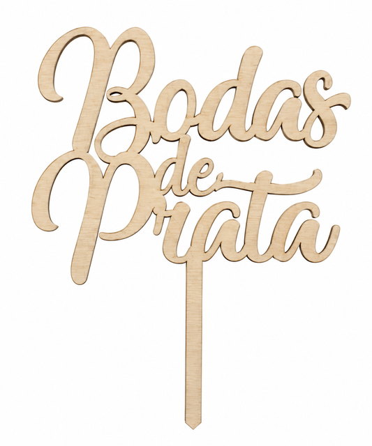 Topo Bolo Madeira Bodas Prata